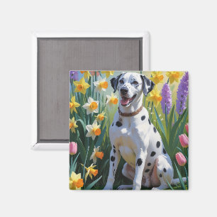 Aimant Peinture de printemps de chien dalmate