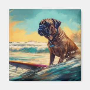 Aimant Peinture de Surf sur la Plage de Bullmastiff