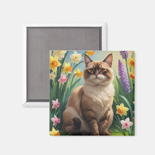 Aimant Peinture des fleurs de printemps de chats abyssini