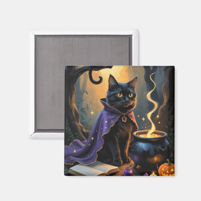 Aimant Peinture fantaisiste de chat noir pour Halloween (Recto/Verso)
