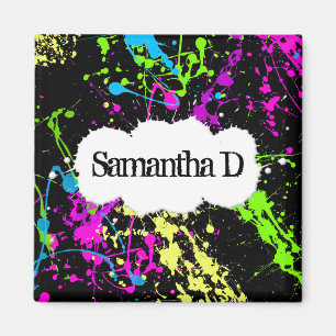 Aimant Peinture fraîche Retro Neon Splatter sur noir