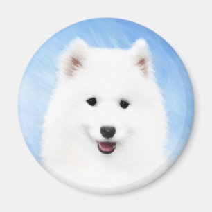 Aimant Peinture Samoyed Puppy - Jolie Art Original Chien