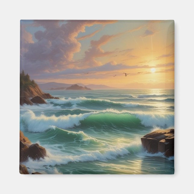 Aimant Peinture sur la mer du coucher du soleil (Devant)