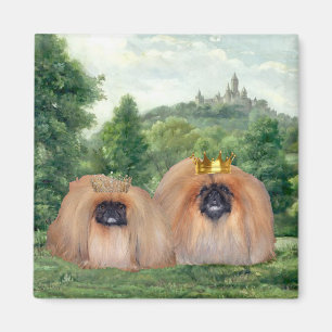 Aimant Pékinois Roi & Reine avec Château de Rêve
