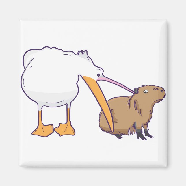 Aimant Pelican essaie de manger Capybara Funny Cute Kawai (Devant)