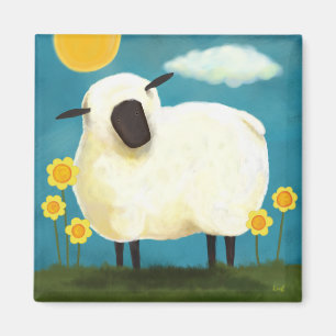 Aimant pelucheux d'art de moutons et de fleurs de