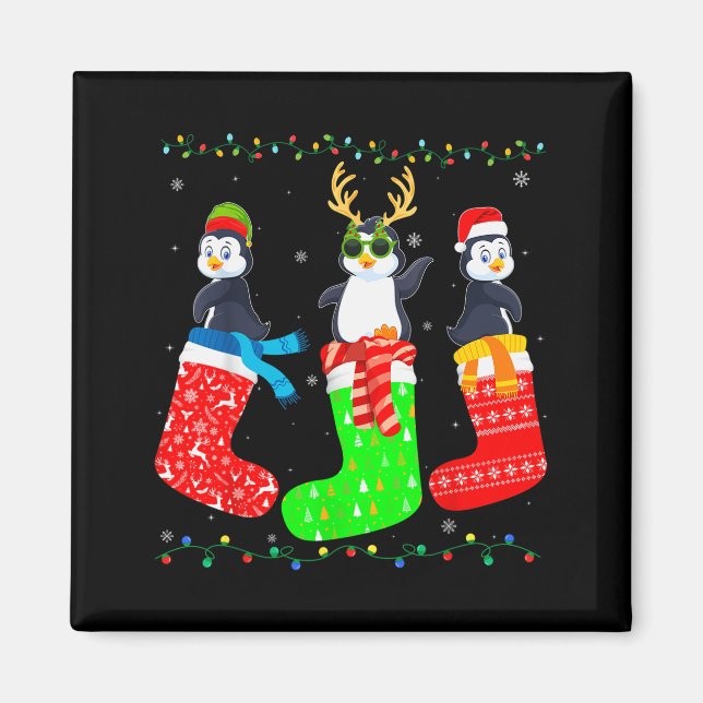 Aimant Penguin In Xmas Socks Funny Holiday Ugly Sweater C (Devant)