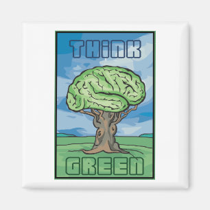 Aimant Pensez au cerveau vert