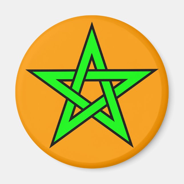 Aimant Pentagramme vert sur orange (Devant)