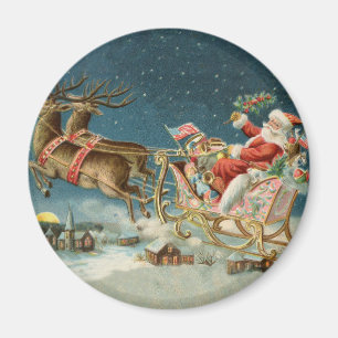 Aimant Père Noël Antique Sleigh Reindeer