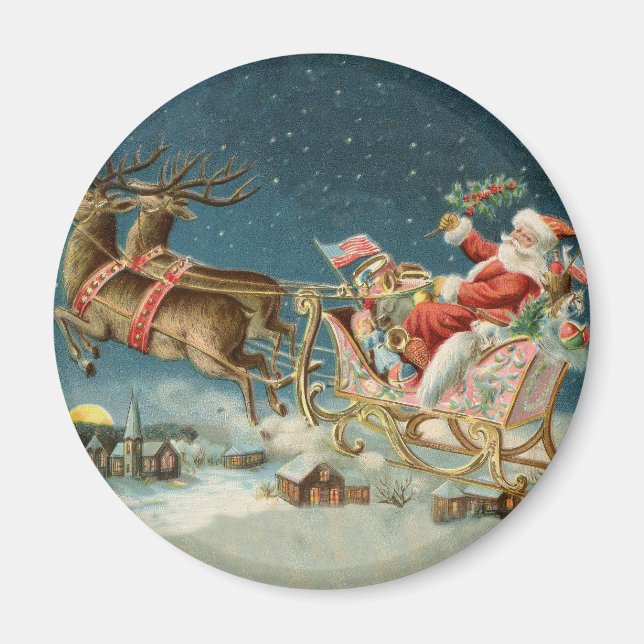 Aimant Père Noël Antique Sleigh Reindeer (Devant)