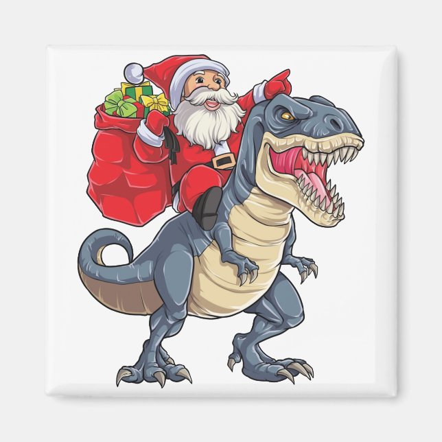Aimant Père Noël équitation Dinosaur T rex T Chemise Noël (Devant)