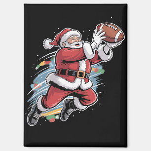 Aimant Père Noël jouant au football américain de Noël 