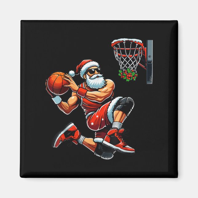 Aimant Père Noël Joueur de basket-ball Dunking Noël Bas (Devant)