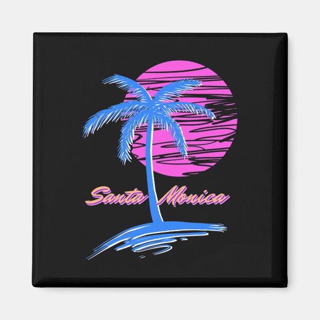 Aimant Père Noël Monica Beach Outrun 80s Vaporwave esthét (Devant)