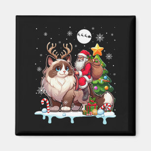 Aimant Père Noël Riding Ragdoll Chat Xmas Tree Colorf