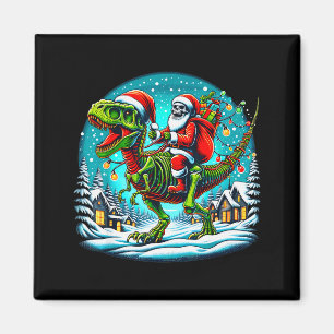 Aimant Père Noël squelette chevauchant un dinosaure T Rex