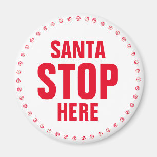 Aimant Père Noël Stop Ici rouge et blanc mignon drôle