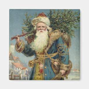 Aimant Père Noël victorien vintage avec sapin de Noël
