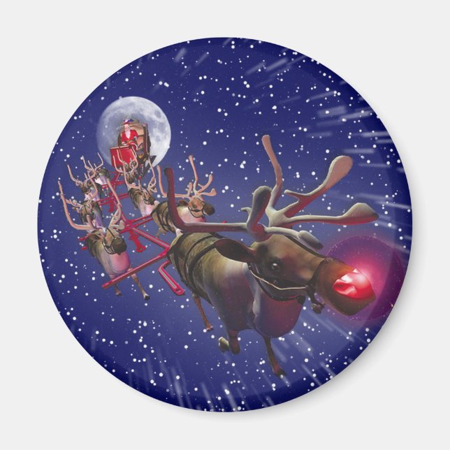 Aimant Père Noël Volant Renard rouge à nez (Devant)