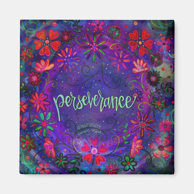 Aimant Persévérance Violet Floral UN MOT Inspirété (Devant)