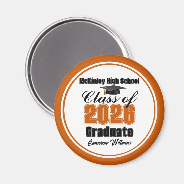 Aimant Personalized Orange Class of 2026 Graduation Party (Recto/Verso)