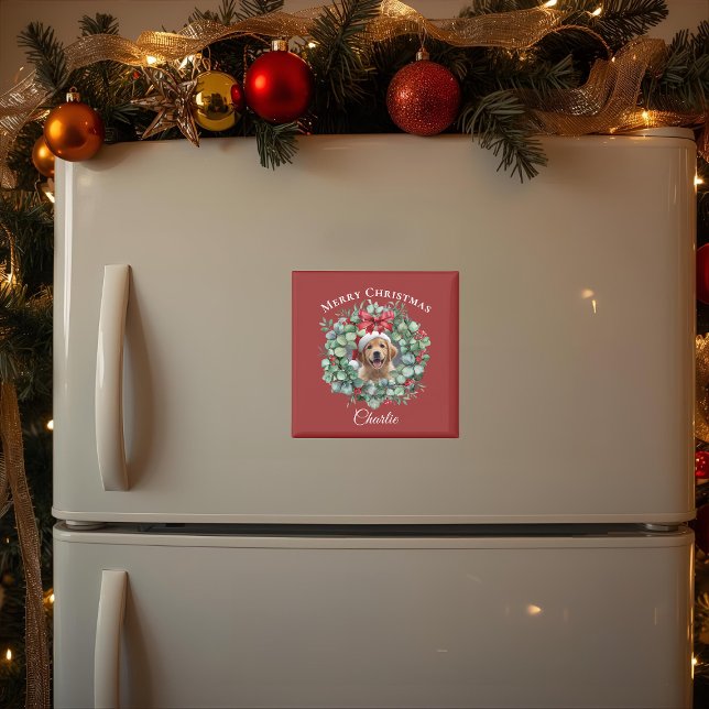Aimant Personalized Pet Christmas with Wreath & Name (Créateur téléchargé)