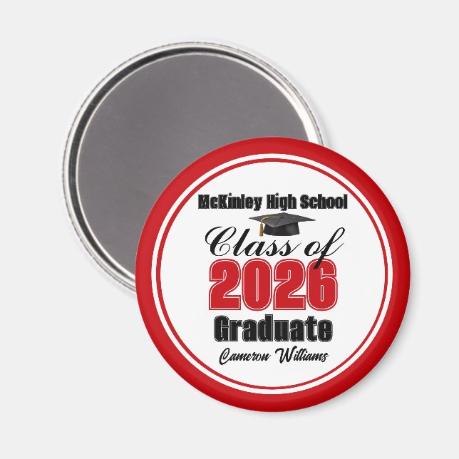Aimant Personalized Red Class of 2026 Graduation Party (Recto/Verso)