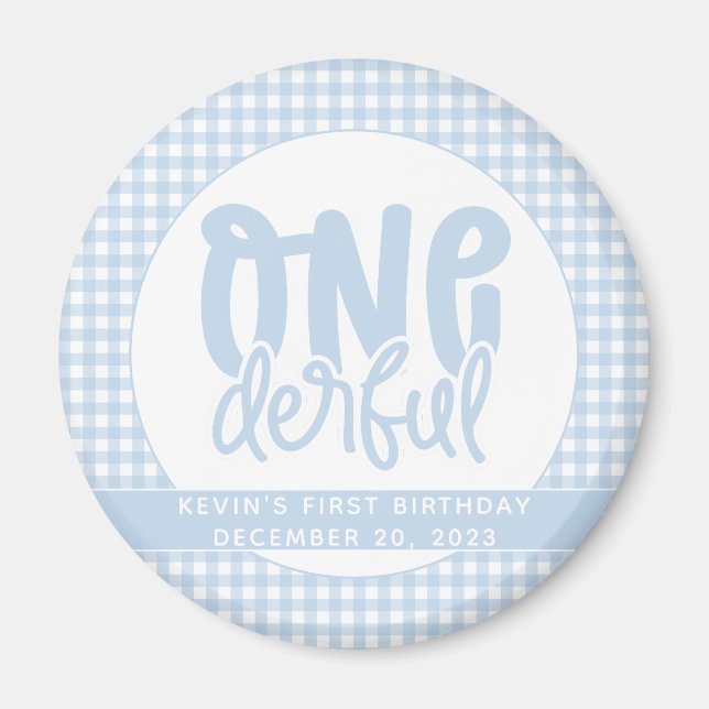 Aimant Personnalisé 1er Anniversaire mignon Pastel Bleu O (Devant)