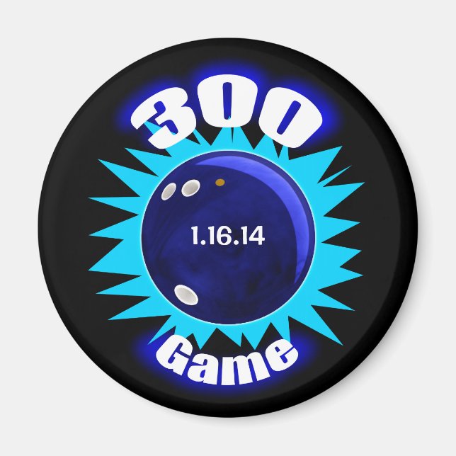 Aimant Personnalisé Bowling 300 Game, avec date, (Devant)