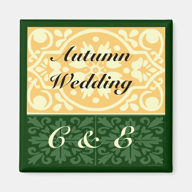 Aimant personnalisé Monogramme Brun Vert Mariage d (Devant)
