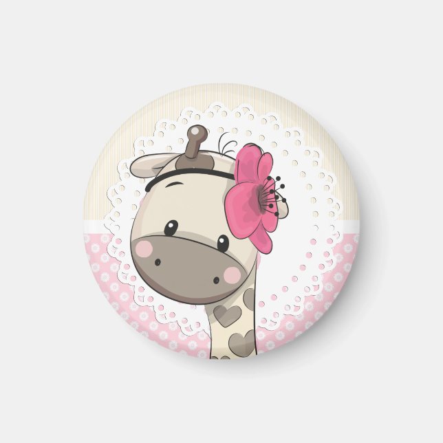 Aimant Personnalisé pour bébé rose Giraffe (Devant)