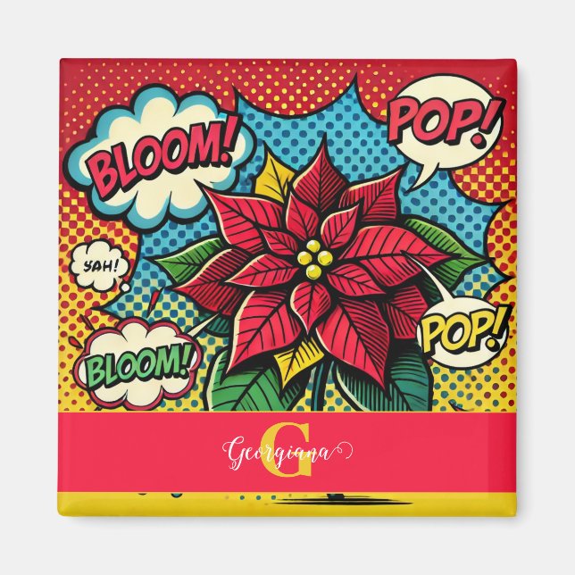 Aimant Personnalisé Retro Comic Livre Pop Art Poinsettia (Devant)