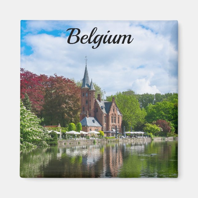 Aimant Petit château près du lac à Bruges, Belgique (Devant)