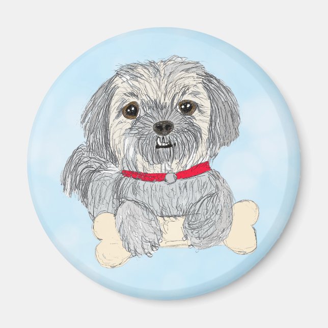 Aimant Petit Chien Shiatsu ou Llaso Apso, tiré à la main (Devant)