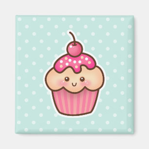 Aimant Petit gâteau rose de Kawaii et pois bleu en bon