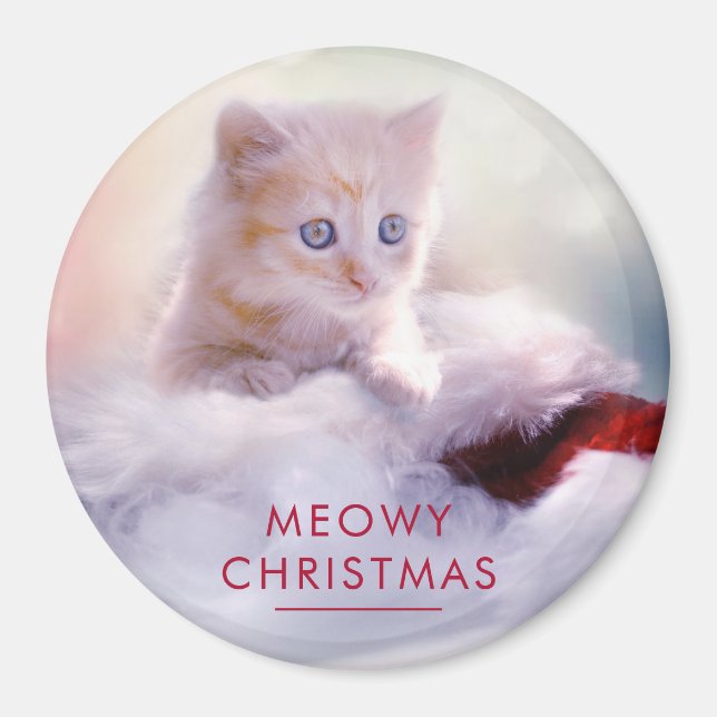 Aimant Petit Kitten reposant sur un chapeau de Noël Meowy (Devant)