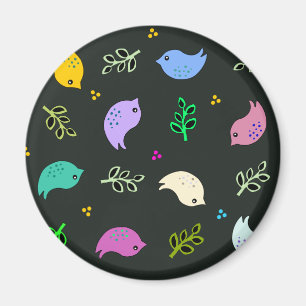 Aimant Petit motif coloré d'oiseaux sur le noir