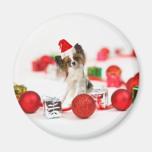 Aimant Petit Papillon Chien Noël Santa Hat