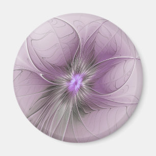 Aimant Petite Beauté Moderne Mauve Grey Fractal Art Flowe
