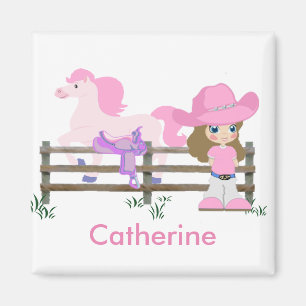 Aimant Petite cow-girl occidentale avec le cheval