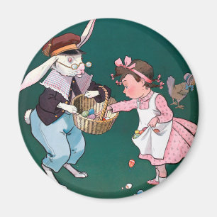 Aimant Petite fille lapin lapin vintage Oeuf de Pâques