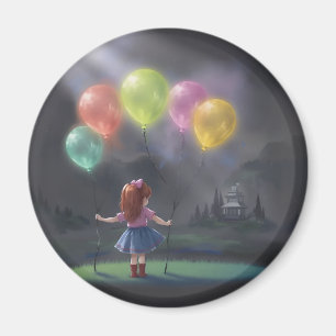 Aimant Petite fille mignonne avec des ballons