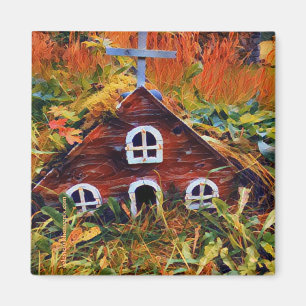 Aimant Petite maison de fée rouge