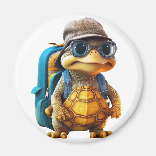 Aimant Petite Tortue Aventurée avec sac à dos,