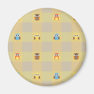 Aimant Petits hiboux mignons sur fond beige et jaune