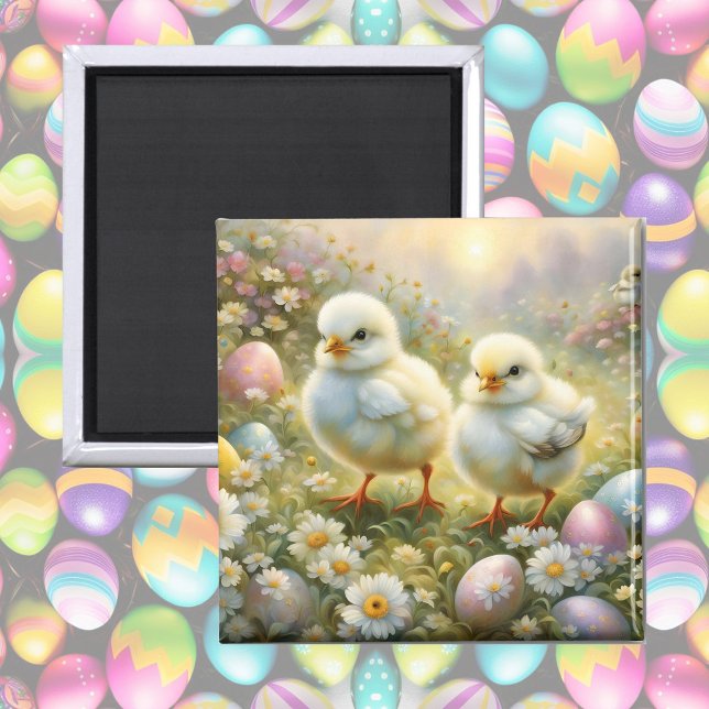 Aimant Petits poussins dans la prairie avec oeufs de Pâqu (Créateur téléchargé)