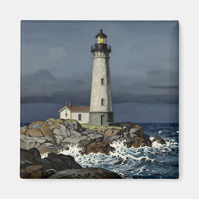 Aimant Phare côtier par nuit orageuse (Devant)