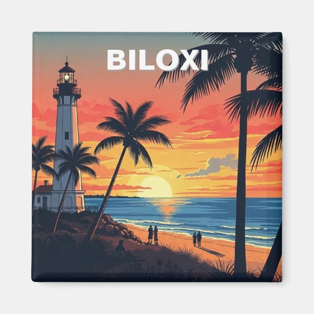 Aimant Phare et plage à Biloxi Mississippi (Devant)