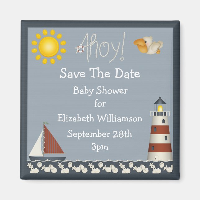 Aimant Phare & Voilier Économisez Le Baby shower Date (Devant)